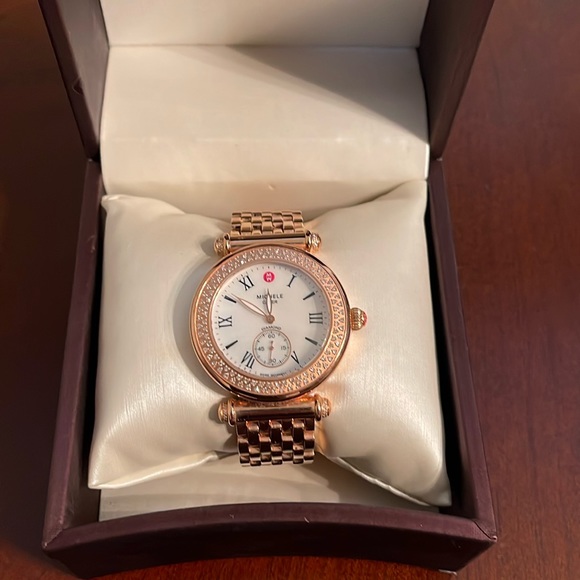 MICHELE Caber rose gold Watch with all extra pieces to attach .Need battery.